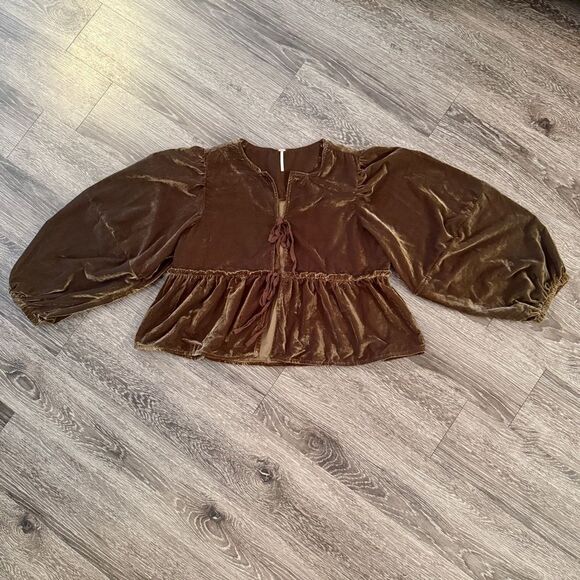Free People Brunch Babe Velvet Blouse - Picture 1 of 7